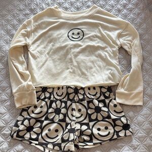 Cat & Jack Cream and Black Smiley Pajama Set